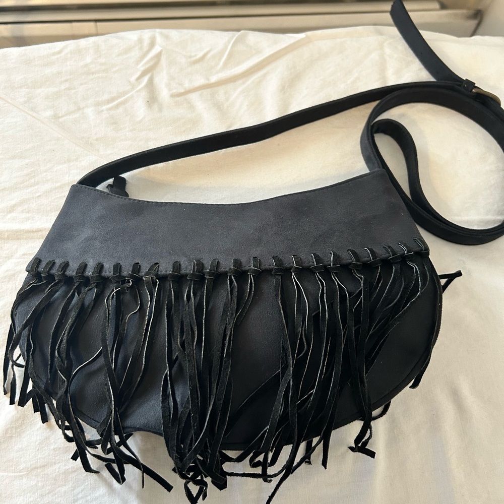 For Nine Black Faux-Suede Fringe Crossbody Bag-Boho -Western/NWOT
